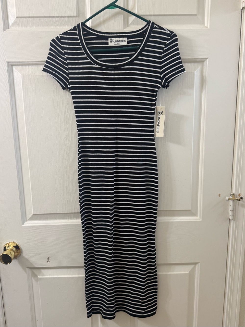 No Boundaries Black & White Striped Short-Sleeve Midi Dress